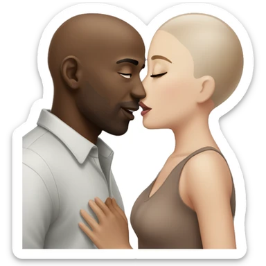 White brunette kissing bald black man sticker