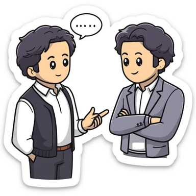 Management consultant with black wavy hair, stubble, strong features, white skin, smart casual attire, in a collaborative discussion with diverse business clients around a table with documents and laptop sticker