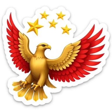 A flag with an red-yelow-red tricolor and a eagle with 13 stars sticker