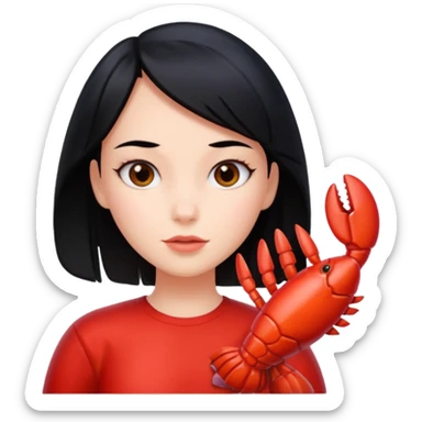 Generate an emoji for “lobster girl” make it cute. She has black hair sticker