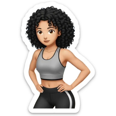 Treino de academia mulher morena de cabelos cacheados caindo nas costas sticker