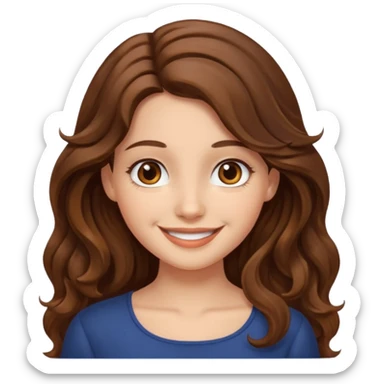 EMOJI IOS SOLO CARA NIÑA PELO LARGO, ONFULADO, MARRON, Y OJOS MARRONES. SONRIENDO, SIN CUELLO sticker