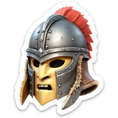 barbarian helmet object icon, rough metal helmet, fur details, leather straps, battle-worn scratches, fantasy style, 3D cartoon, mobile game icon style, centered, clean background, soft shadow, no text, no watermark

 sticker