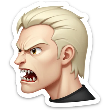 young angry man in profile view with sharp fangs and intense expression sticker