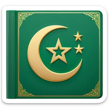 Closed Quran with the Islamic Symbol on it (moon and star) green from left to right sticker