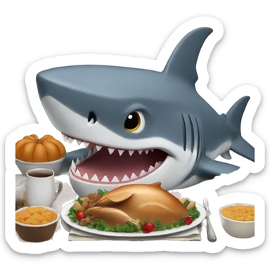 Shark eating Thanksgiving dinner sticker