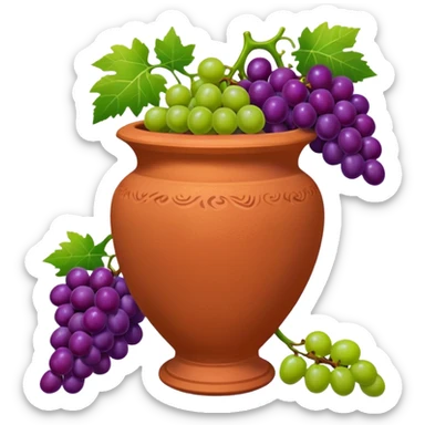 terracotta vase with grapes next to it sticker