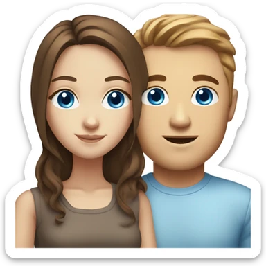 White girl with brown hair blue eyes and a white guy with blue eyes and brown hair sticker