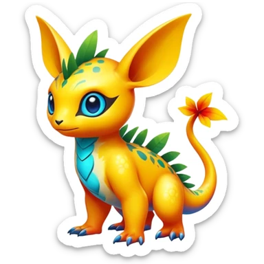 Exotic tropical shiny rare colorful epic cute Fakémon-creature, full body, with random markings sticker