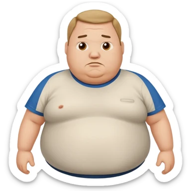 a cartoon fat man holding his stomach wearing t shirt, while looking confused? dont show nipples sticker