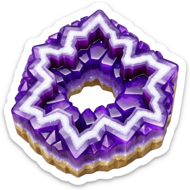 3D render of Rock Candy Geode, made entirely of dessert materials, glistening sugar crystal texture, jagged translucent purple sugar crystals, delicious confectionery aesthetic, Apple emoji style, isolated on white background --v 6.0. sticker