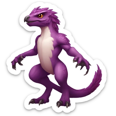 Mauve-maroon-red-violet-colored anthro-raptor-scalie-sona-Fakémon-hybrid with a mane on head and back full body sticker