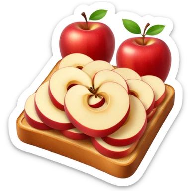 toast with apple slices on top, apples arranged in a spiral sticker