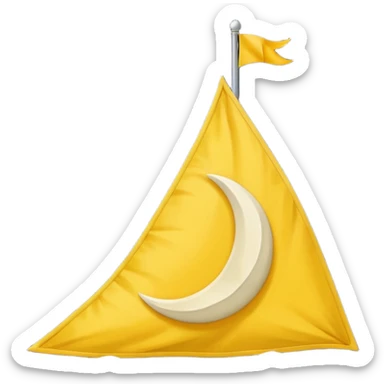A triangular yellow flag with a crescent moon and above the moon a mini sun sticker