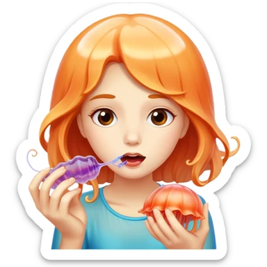 Jellyfish being eaten by a girl sticker