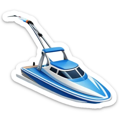 humanless icon showing water skis on the surface of the water, with ski ropes trailing behind. In the background, a boat fades into the distance, leaving a wake. The focus is on the skis gliding across the water. Transparent background highlights the thrill and speed of water skiing. sticker