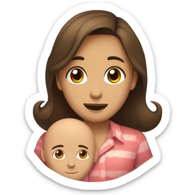 Brown-haired Puerto Rican woman with dark brown eyes wearing a cute blouse giving comforting hug to short, bald man with brown eyes, laugh lines, and a beard sticker