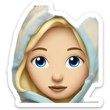 Blonde girl with blue eyes inside a blanket sipping coffee eyes closed sticker