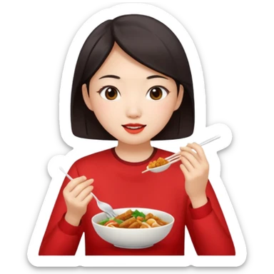 give me a authentic beijing women eating beijing food sticker