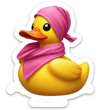 Side view of yellow rubber duck w a pink bandana doing yoga  sticker