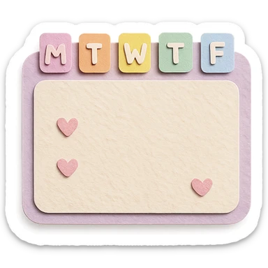 soft pastel kawaii weekly planner box with rounded corners and tiny heart icons sticker