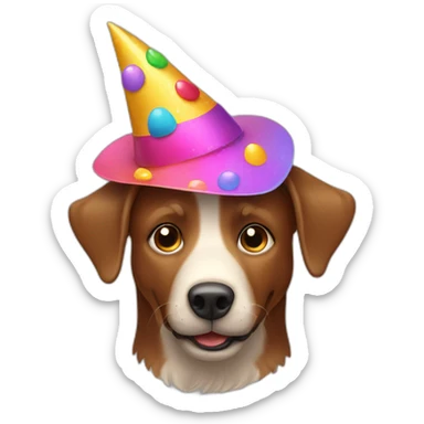 dancing brown dog with a party hat sticker