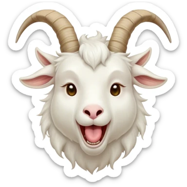 Cinematic Cute Yawning White Goat Portrait Emoji, Head tilted slightly with a dramatic, wide-open yawn, showcasing a soft, downy white fur with delicate horns and gently drooping ears, round eyes barely open in drowsy contentment, Simplified yet irresistibly adorable features, highly detailed, glowing with a soft, cozy glow, high shine, relaxed yet expressive, stylized with a touch of whimsy, bright and endearing, soft glowing outline, capturing the essence of a sleepy yet affectionate goat, so drowsy it feels like it could stretch out of the screen and curl up for a nap! sticker