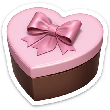 pale pink heart box, pale pink bow, filled with chocolates inside sticker