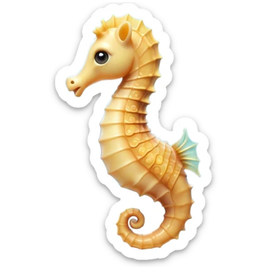 Cinematic Cute Sea Horse Portrait Emoji, Head tilted playfully and inquisitively, featuring a charming, slender form with a delicately curved body and a whimsical, curled tail, accented by round, sparkling eyes full of gentle wonder, Simplified yet irresistibly adorable features, highly detailed, glowing with a warm, inviting aquatic glow, high shine, affectionate and lively, stylized with a touch of enchanting marine charm, soft glowing outline, capturing the essence of a mischievous yet loving sea horse that seems as if it could float out of the screen into your arms! sticker