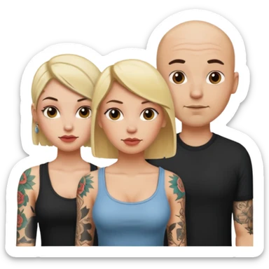 throuple blonde female brunette female with tattoed bald male sticker