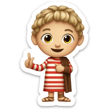 11th century european happy child with horizontal red stripes tunic making ok thumb gesture sticker