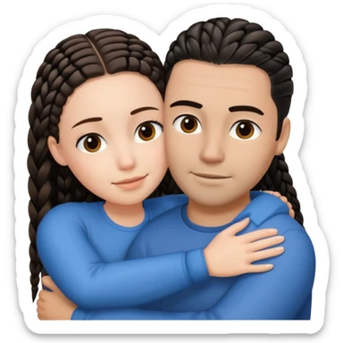 brunette girl with straight hair and medium toned guy with black cornrows hair hugging sticker