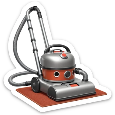 vintage vacuum cleaner cleaning dust from a carpet, old-fashioned design, metal body, visible dust being sucked in, classic household appliance, retro style, 3D cartoon, mobile game icon style, centered, clean background, no people, no animals, no text, no watermark
 sticker