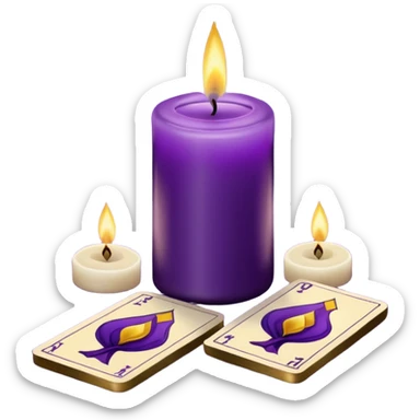 A purple deck of tarot cards and a one candle nearby sticker