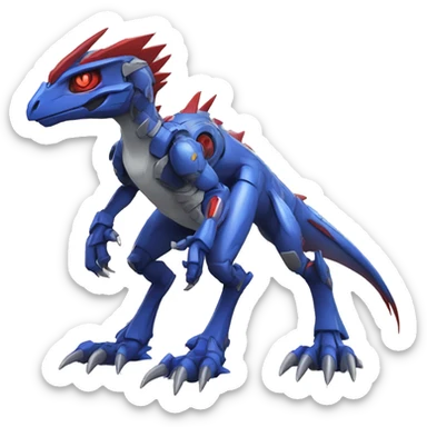 Cool Edgy Blue Red Digimon-Fakemon-Guilmon-Velociraptor-Dragon-Mecha full body sticker