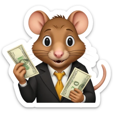 roddy the rat from the movie Flushed Away, holding cash sticker