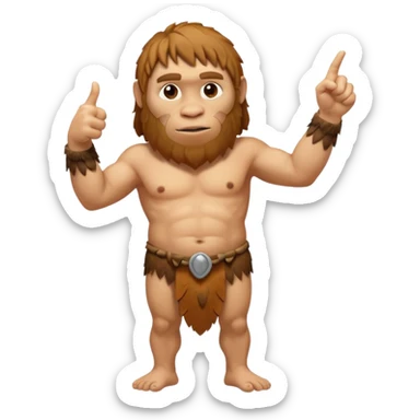 A full-bodied Neanderthal, dressed in a loincloth, points his thumb to the right
 sticker