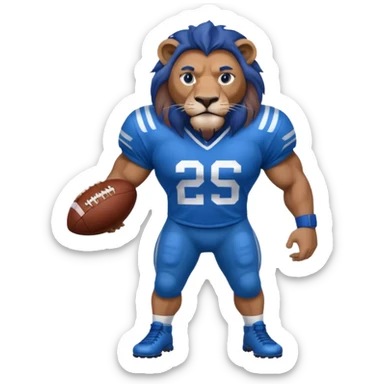 full blue color lion, blue face, wearing blue american football jersey sticker