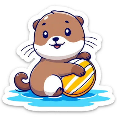 super cute otter relaxing on its back on water with a volleyball balanced on its belly sticker