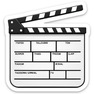 minimalist film clapperboard outline with basic shapes, black lines only, no fill sticker