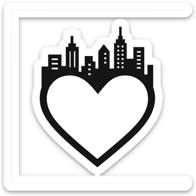 heart with a city skyline theme sticker
