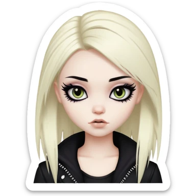 emo alternativ hair, pale skin,  dark iris, pretty bratz baddie, strong black eyeliner sticker