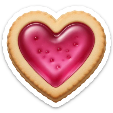 Realistic shortbread cookie in the shape of a heart with pink jelly sticker
