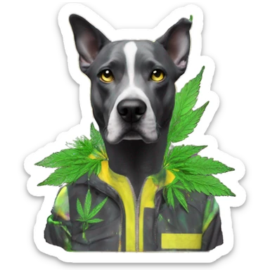 420 .Zombie_ Vaporwave black holographic oilslick zombie unicorn dog smoking yellow caution tape hemp leaves Pegasus hemp plants sticker