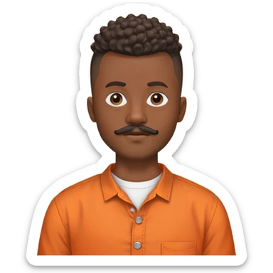 i need a black man with a mohawk in the center and a blad from sides and a beard and a moustache be should be wearing an orange button up shirt with no collar and a round neck and he should be balck and the hairs should be curly sticker
