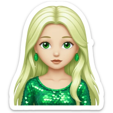 Ozma from the Wizard of Oz with long platinum blonde hair, green sequin outfit sticker