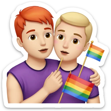 man kissing another man with a pride flag in his hand sticker