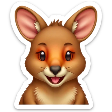 Cinematic Cute Yawning Kangaroo Portrait Emoji, Head tilted slightly with a dramatic, wide-open yawn, showcasing a soft, downy red-orange fur with gently drooping ears and round amber eyes barely open in drowsy contentment, Simplified yet irresistibly adorable features, highly detailed, glowing with a soft, cozy glow, high shine, relaxed yet expressive, stylized with a touch of outback charm, bright and endearing, soft glowing outline, capturing the essence of a sleepy yet affectionate kangaroo, so drowsy it feels like it could stretch out of the screen and curl up for a nap! sticker