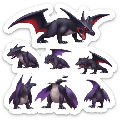 Black Cool Edgy Nargacuga-Garchomp-Noivern Fakémon  with White and Red and purple and black Edgy markings sticker