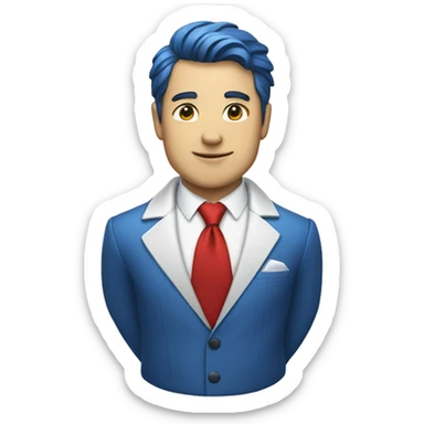 man in blue suit, white shirt and red tie sticker